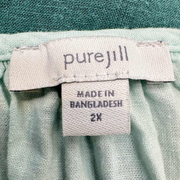J. Jill Pure Jill Dip Dyed Peasant Style Blouse Linen Blend Ombré Teal 2X Beachy - Picture 7 of 8